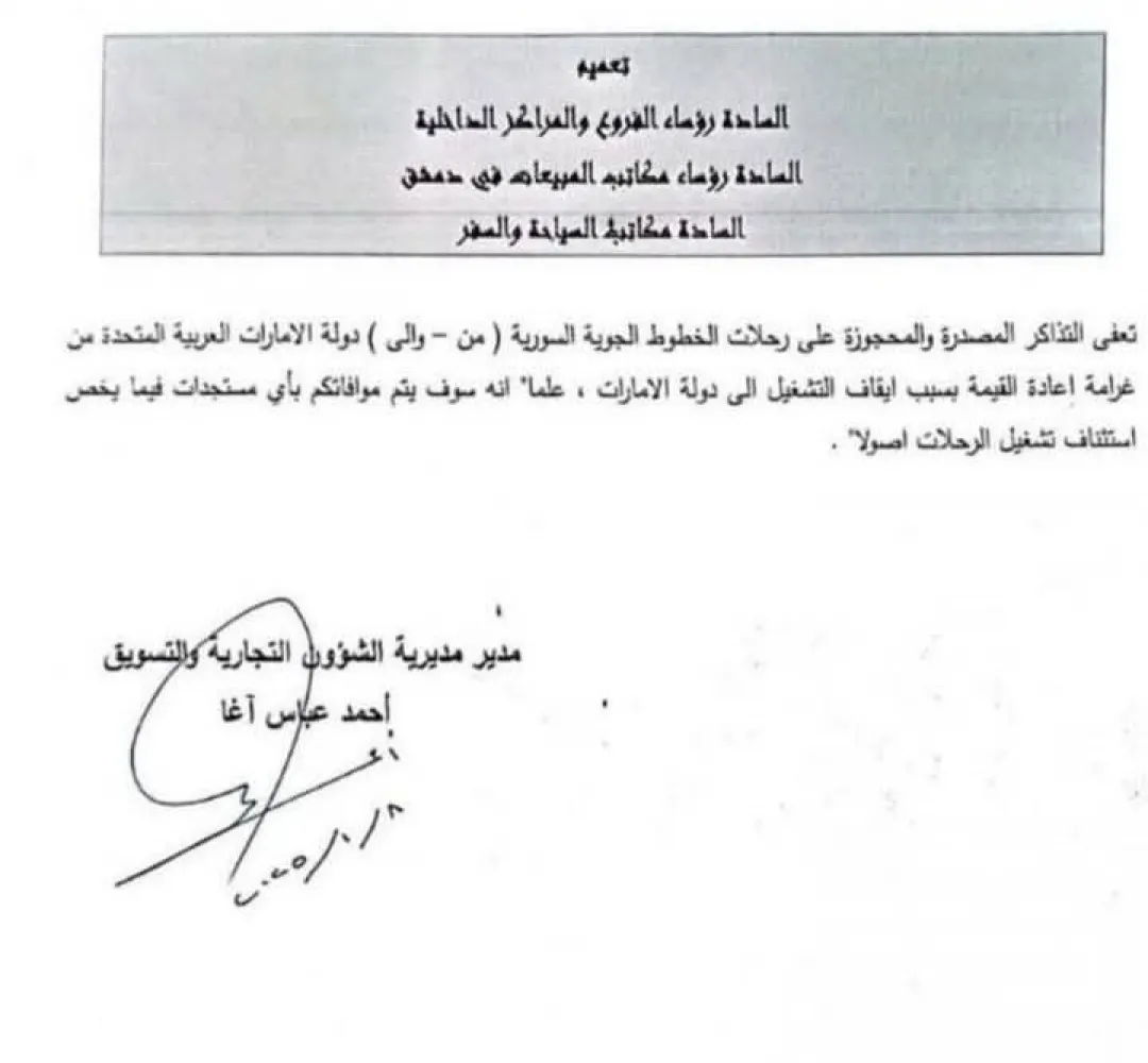 توقف رحلات من والى مطار دمشق